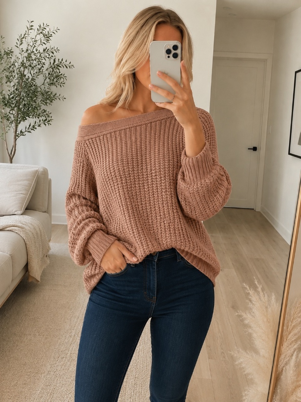 NWT Neutral Puff Sleeve Knit Sweater Medium